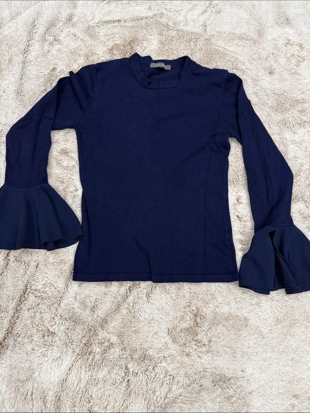 Suzy Shier Navy Long-Sleeve Top with Fluted Cuffs
